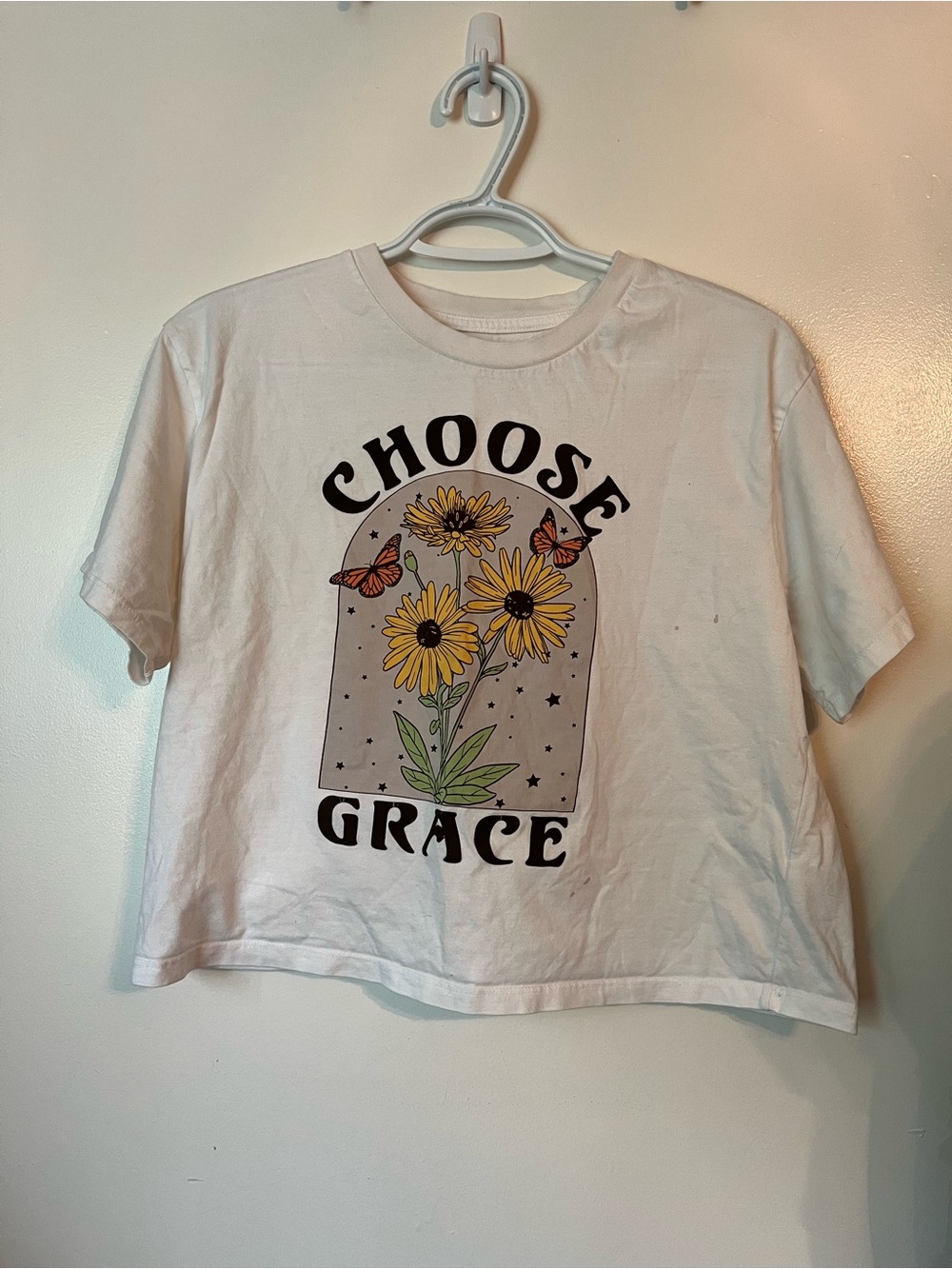 Choose Grace Graphic Tee - White with Yellow Floral